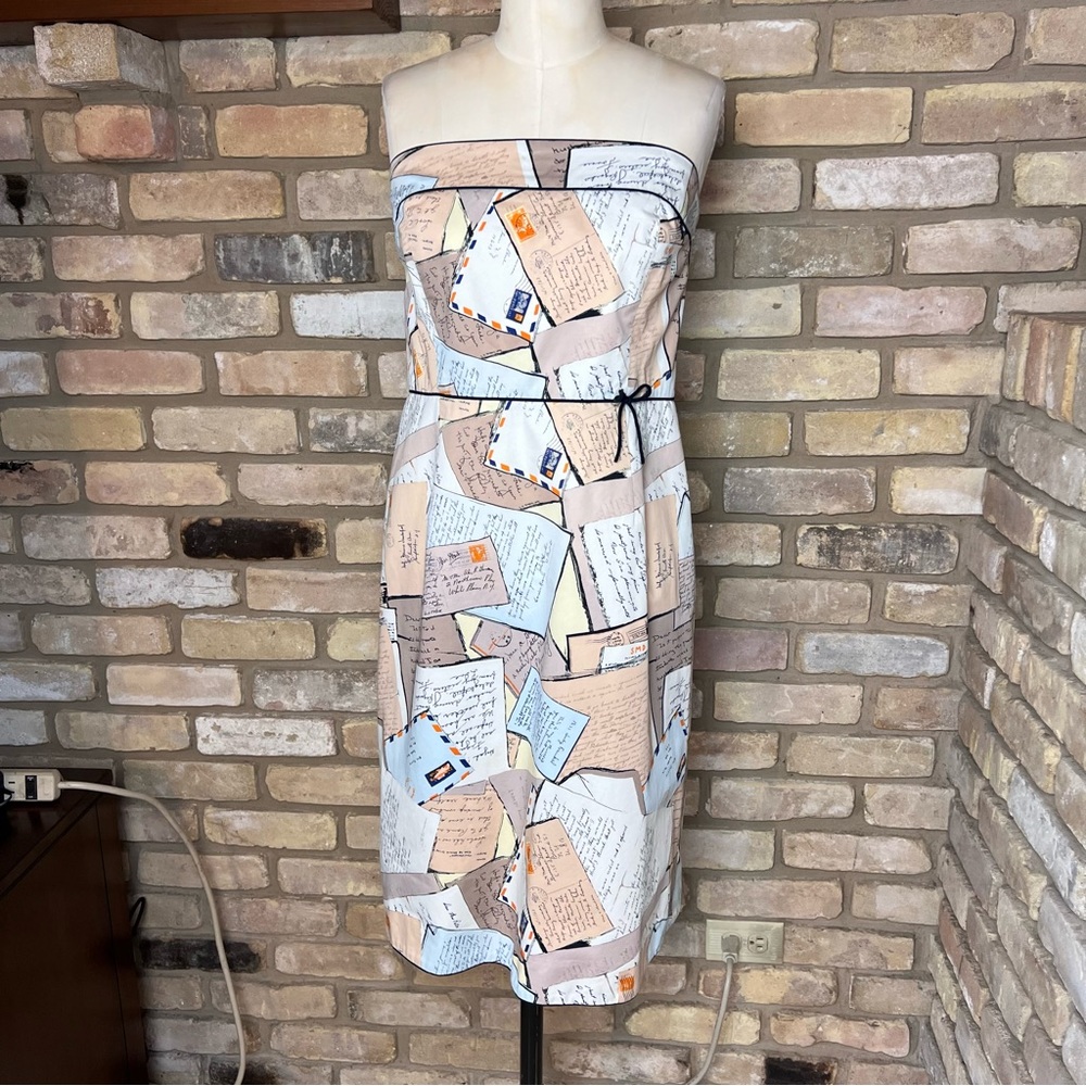 J CREW vintage circa Summer 2005 love letter print strapless dress